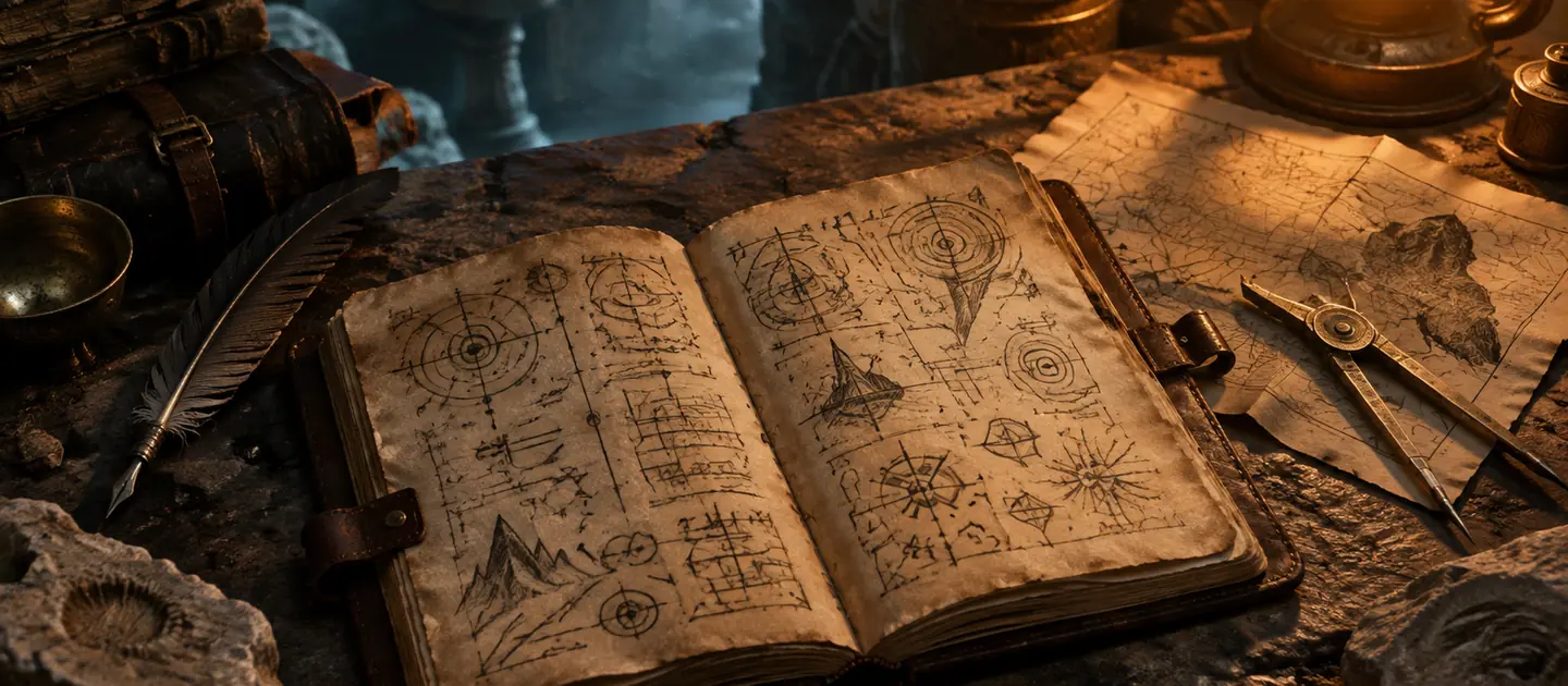 Original illustration for Notebook Clues and Exploration — not a game screenshot.